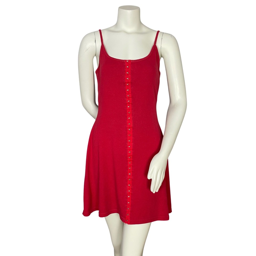 Vintage 90s Mini Dress Hook and Eye Front Retro Sleeveless A-Line Scoop Neck